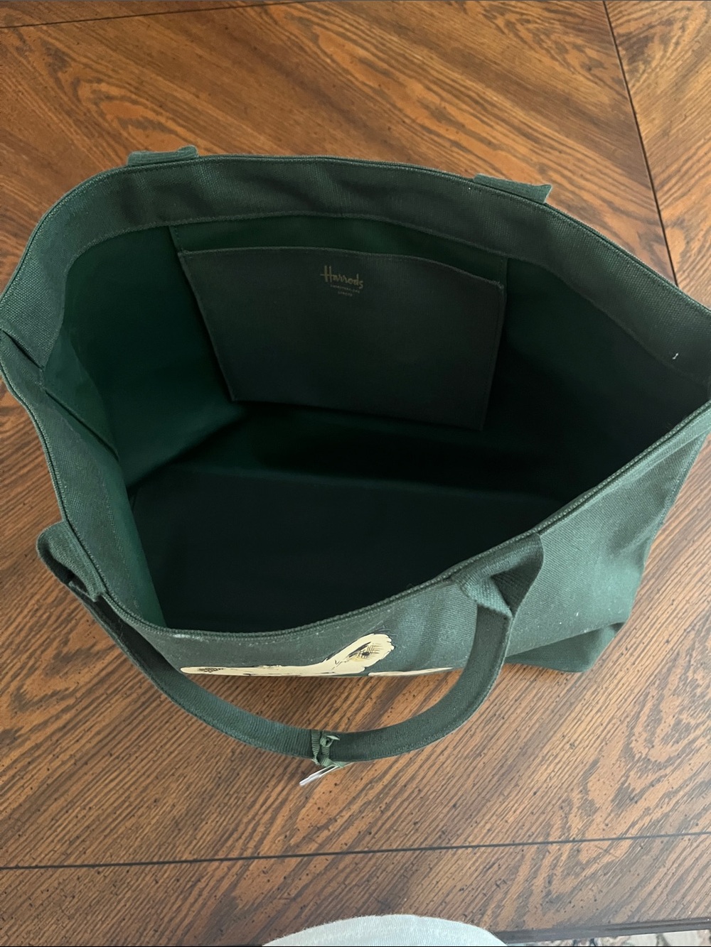 Harrods Green Canvas Tote with Teddy Bear Print - Picture 5 of 13